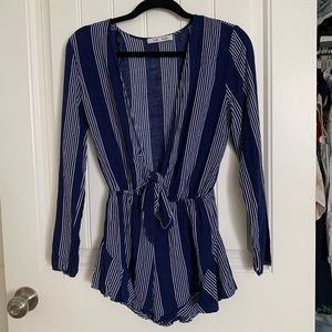 striped long sleeved romper